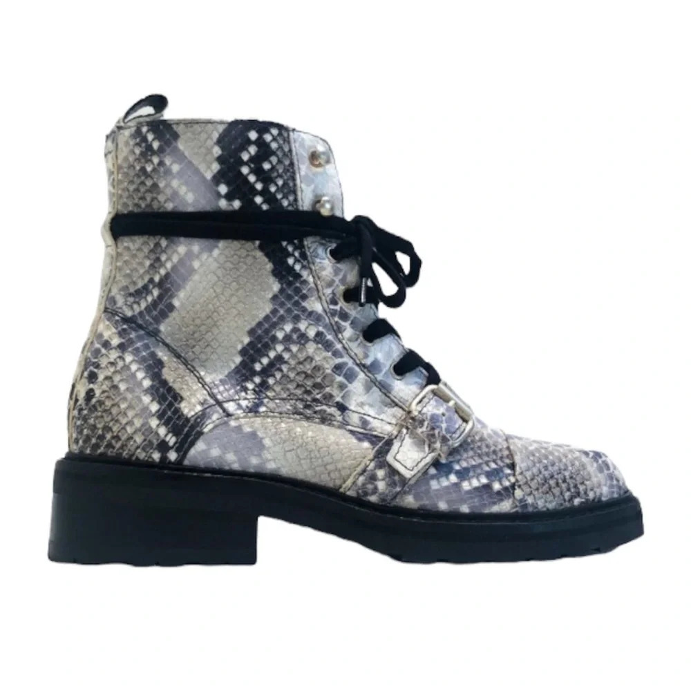 ALLSAINTS Donita Goat Leather Animal Print Snake Embossed Lace Up Combat Boot 38